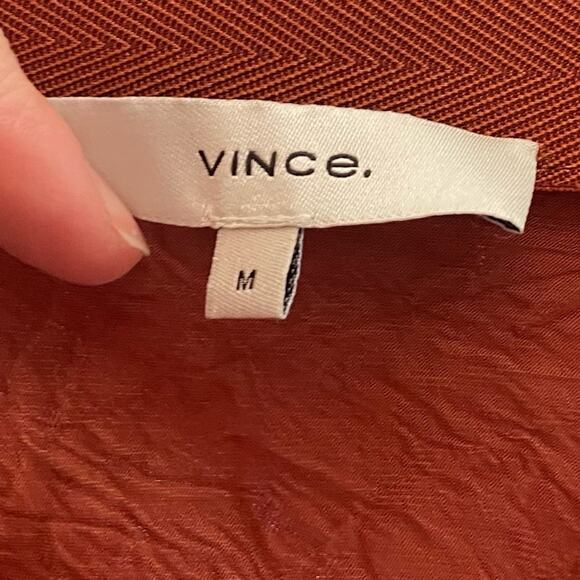 Vince Burnt Orange Bronze Satin Crinkle Slip Bias Cut Midi Skirt Size Medium - Picture 4 of 5